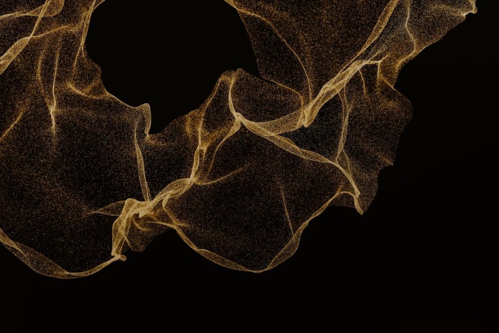 What would data inference look like? An abstract image of a circular particles with a black background inciting notions of moving data,